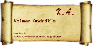 Kolman András névjegykártya